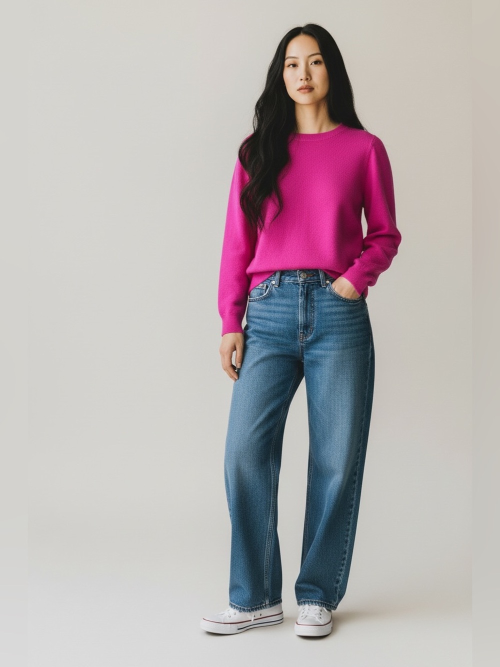 J. Crew Women's Crewneck Sweater in Bright Fuchsia